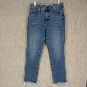 Madewell Slim Straight Jeans Womens 27 Blue High Rise Raw Hem Medium Wash Denim